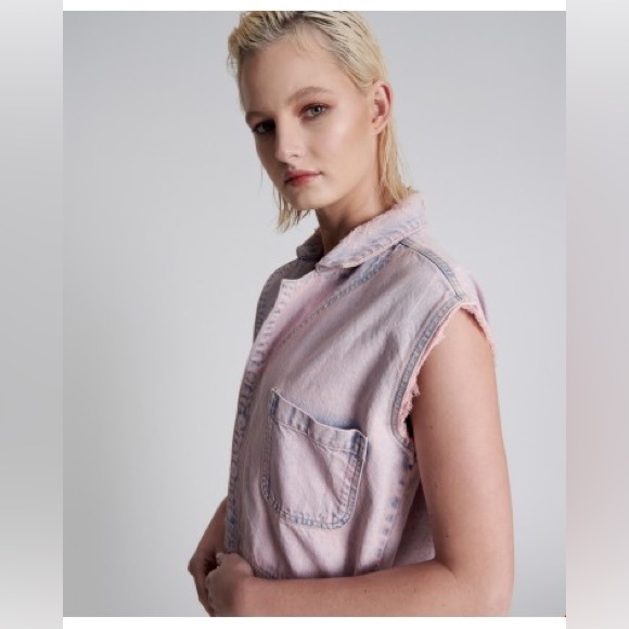 226.FREE PEOPLE One Teaspoon Palisades denim overall in Haze Pink Sz S NWOT $275 - Picture 10 of 11